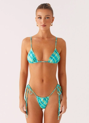 Lissy Bikini Bottoms - Green Check pressing Gym Wear