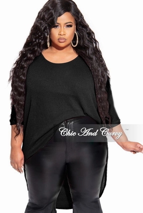 Hygienic Coating Weekend Comfort Final Sale Plus Size Knitted High-Low Top in Black