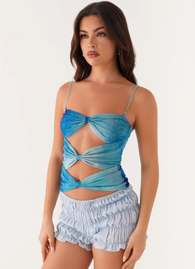 Reflective Accent Stripes WindproofBarrierTechnology Future Cut Out Top - Blue Tie Dye