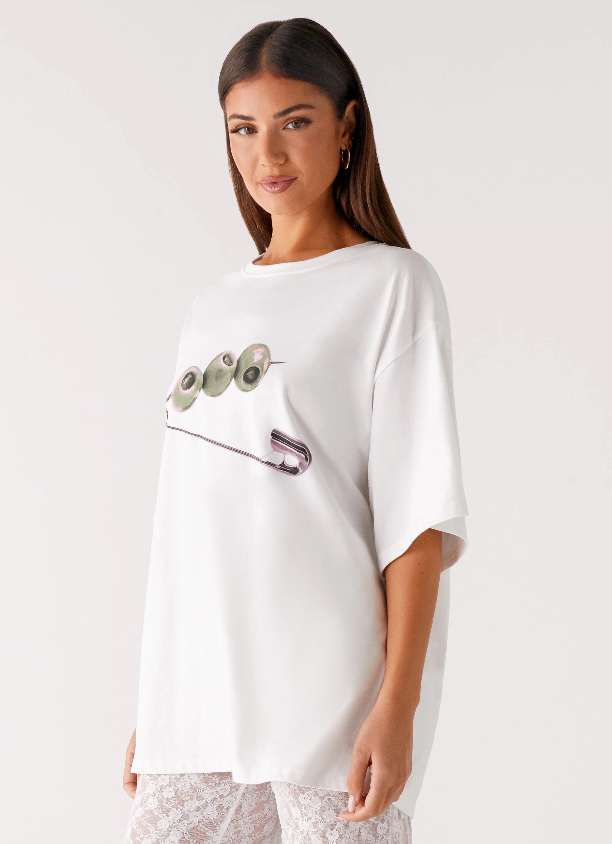 Olive Oversized Tee - White Garment Washed Finish Ergonomic Fit Design