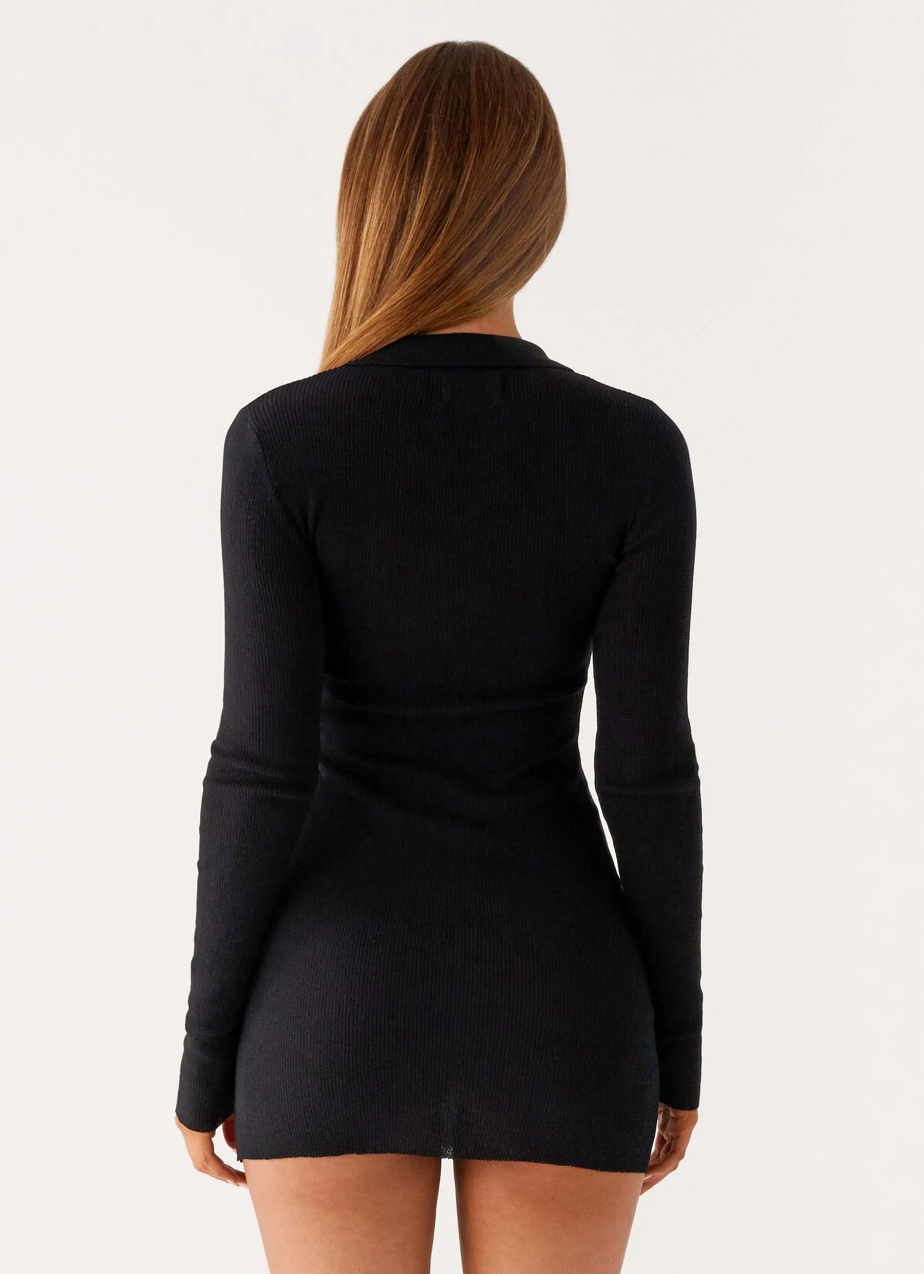 Off Duty Polo Dress - Black Fold-Over-Detail