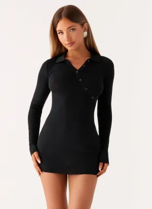 Off Duty Polo Dress - Black Smart Texture Korean Trend