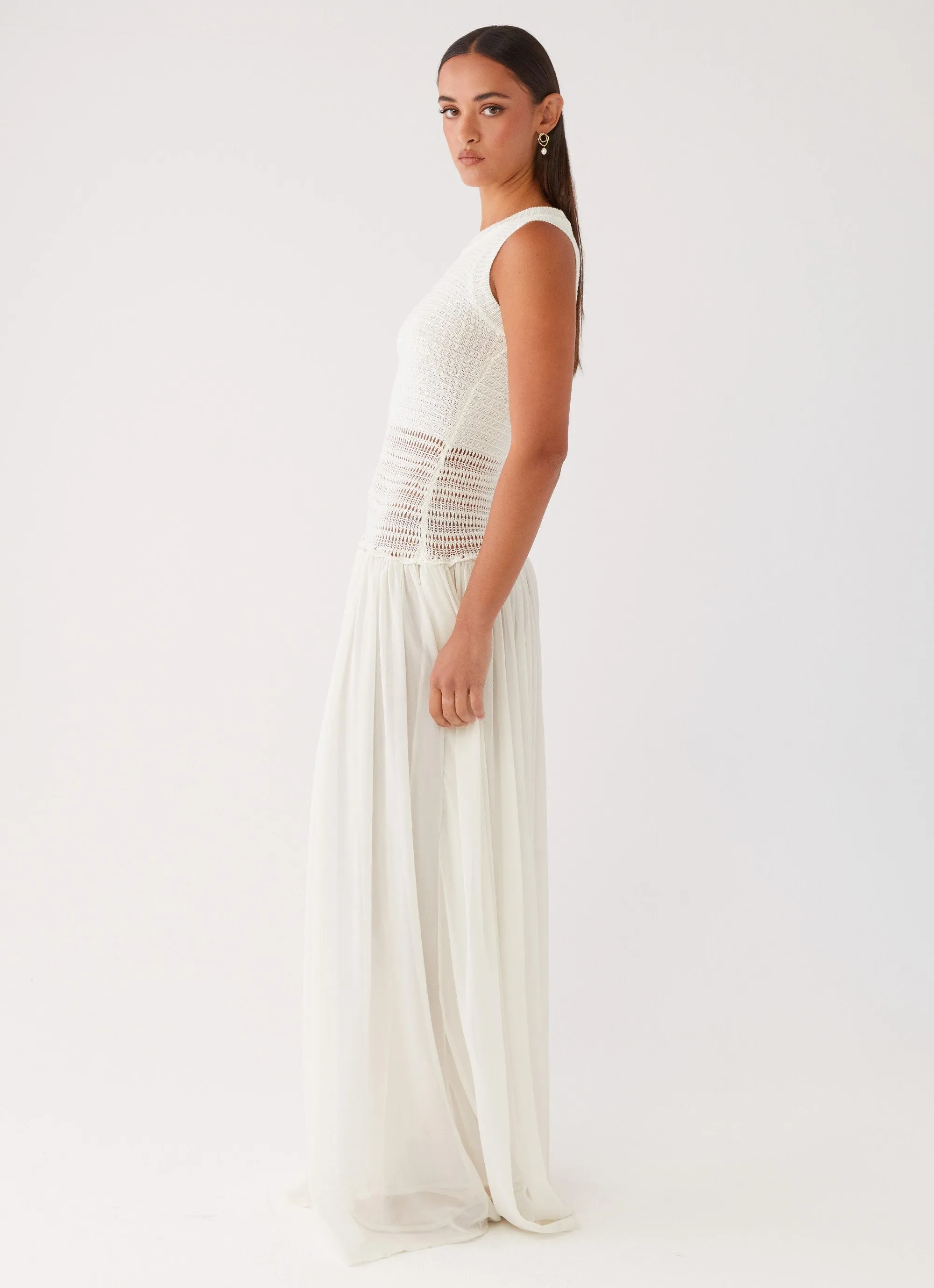 Off Grid Crochet Maxi Dress - White Romance Soul Cozy Touch