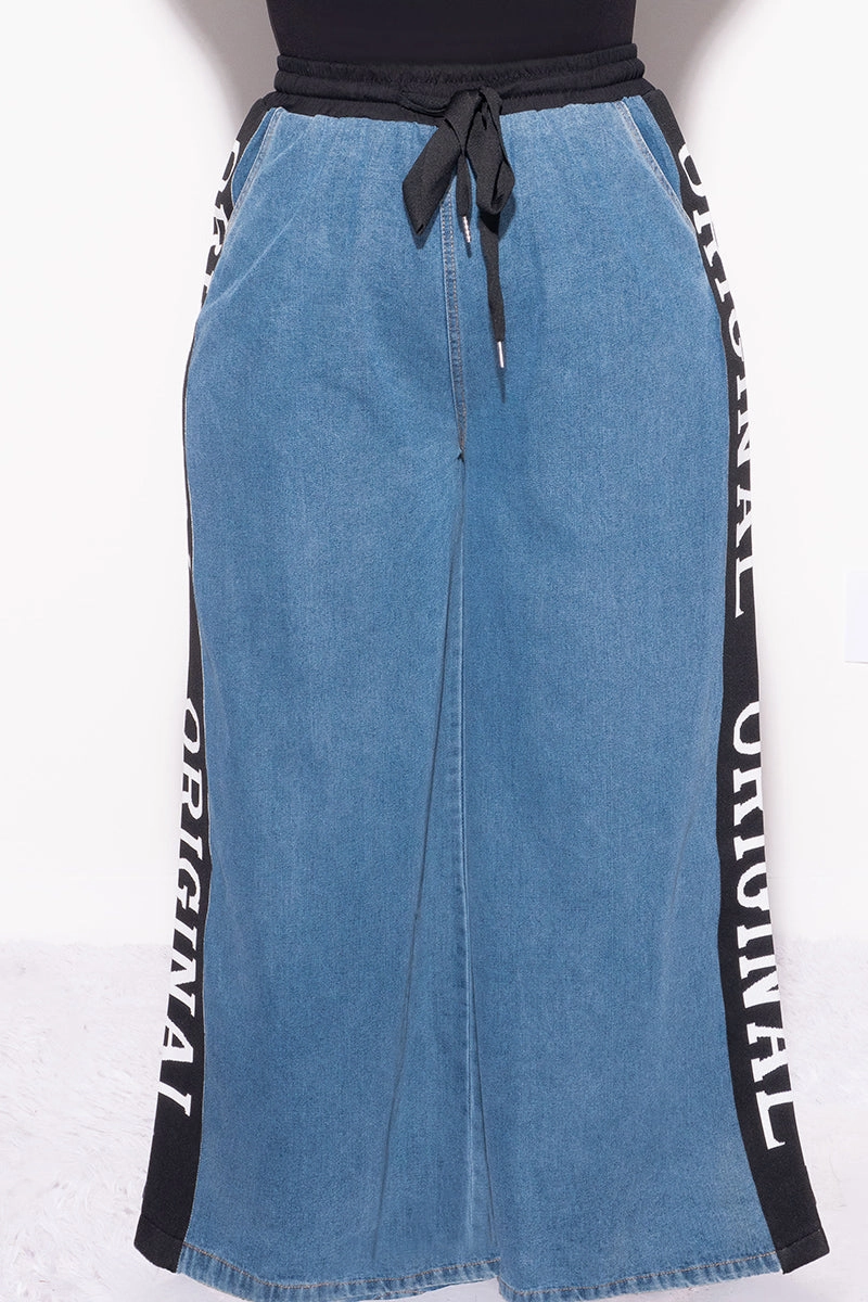 Final Sale Plus Size "Original" Colorblock Wide Leg Pants in Denim and Black Bold Design