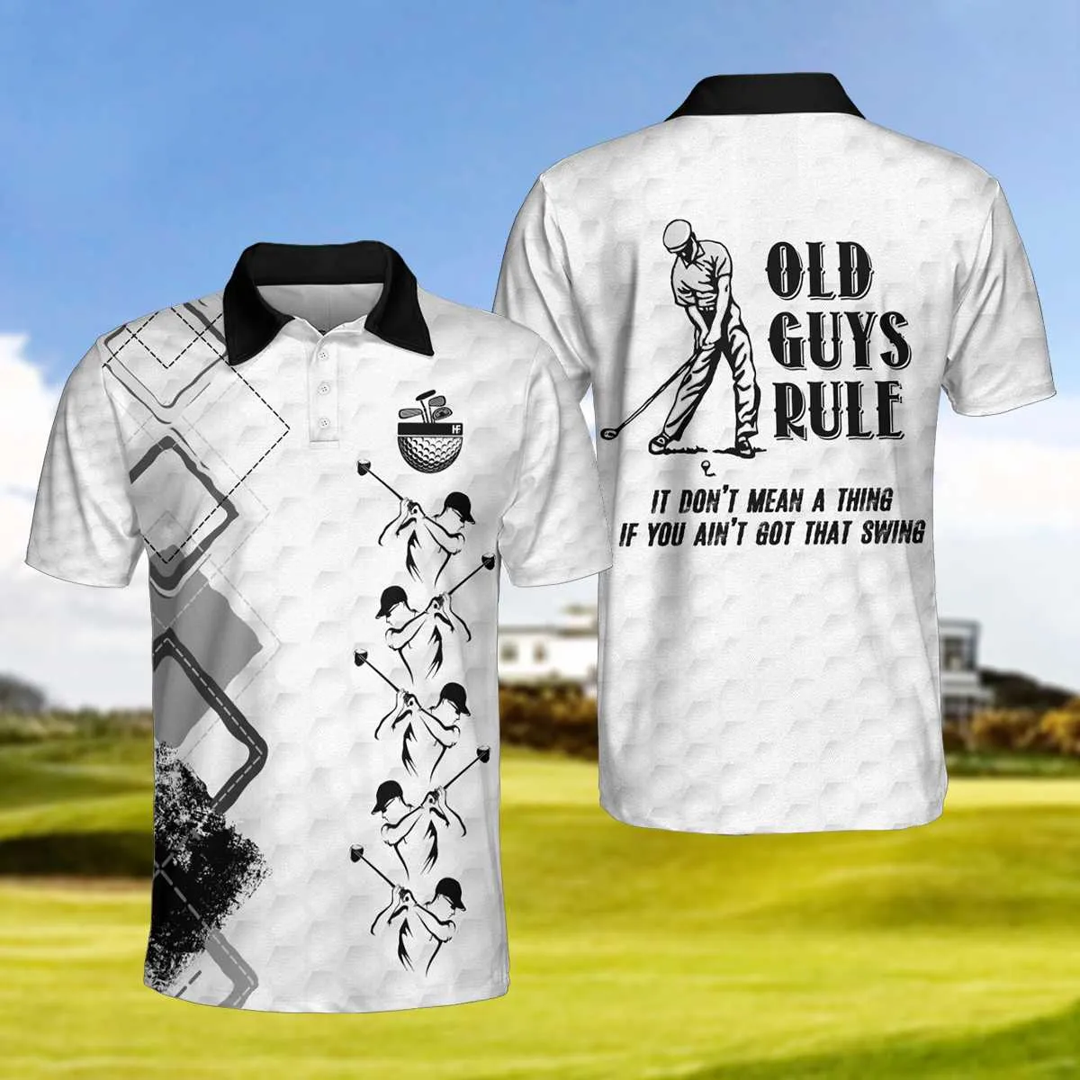 Old Guys Rule Golf Polo Shirt, Golf Texture Argyle Pattern Polo Shirt, Cool Golfing Shirt For Men Coolspod