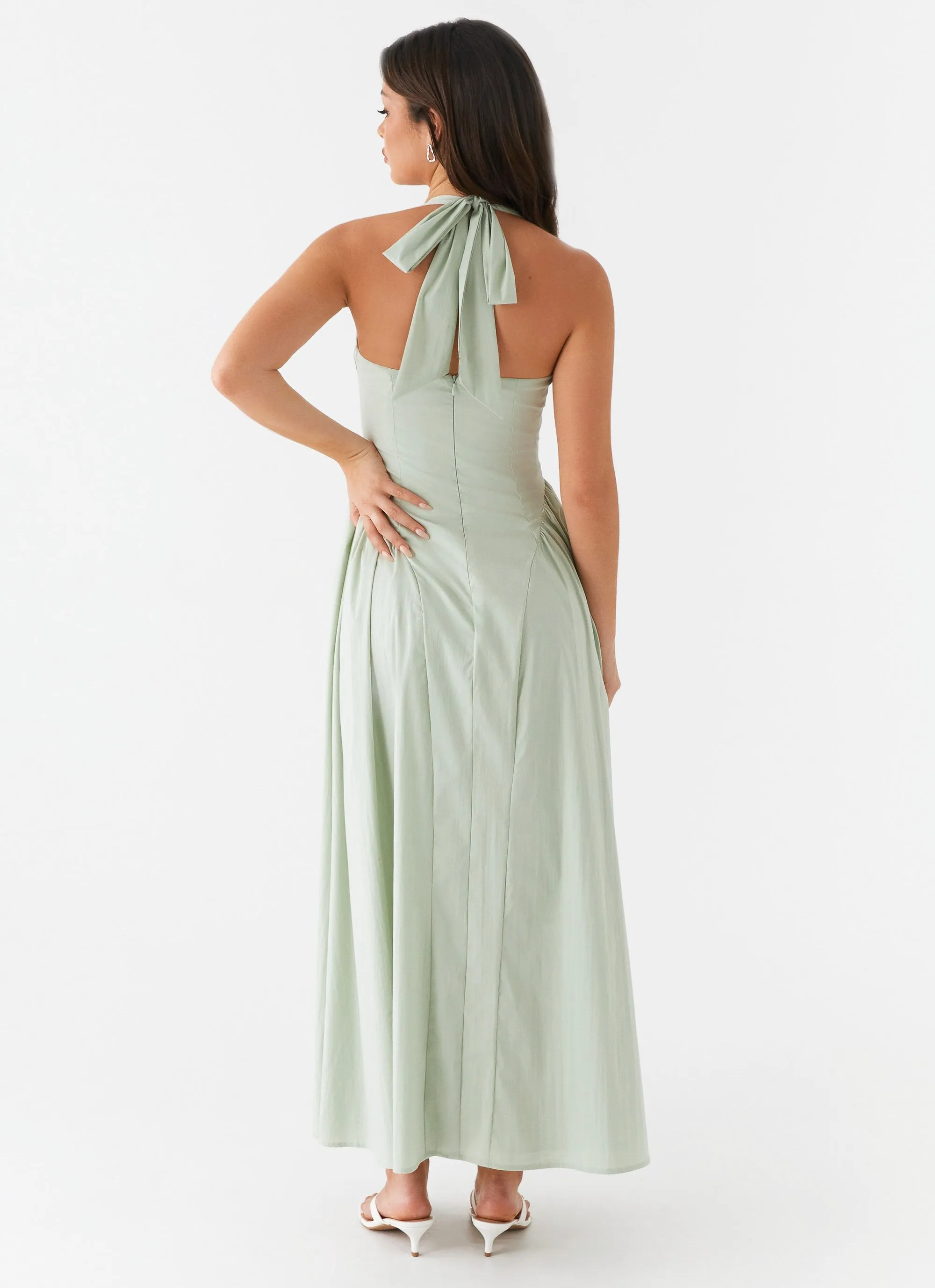 Interchangeable-Detail Olenna Halterneck Midi Dress - Sage