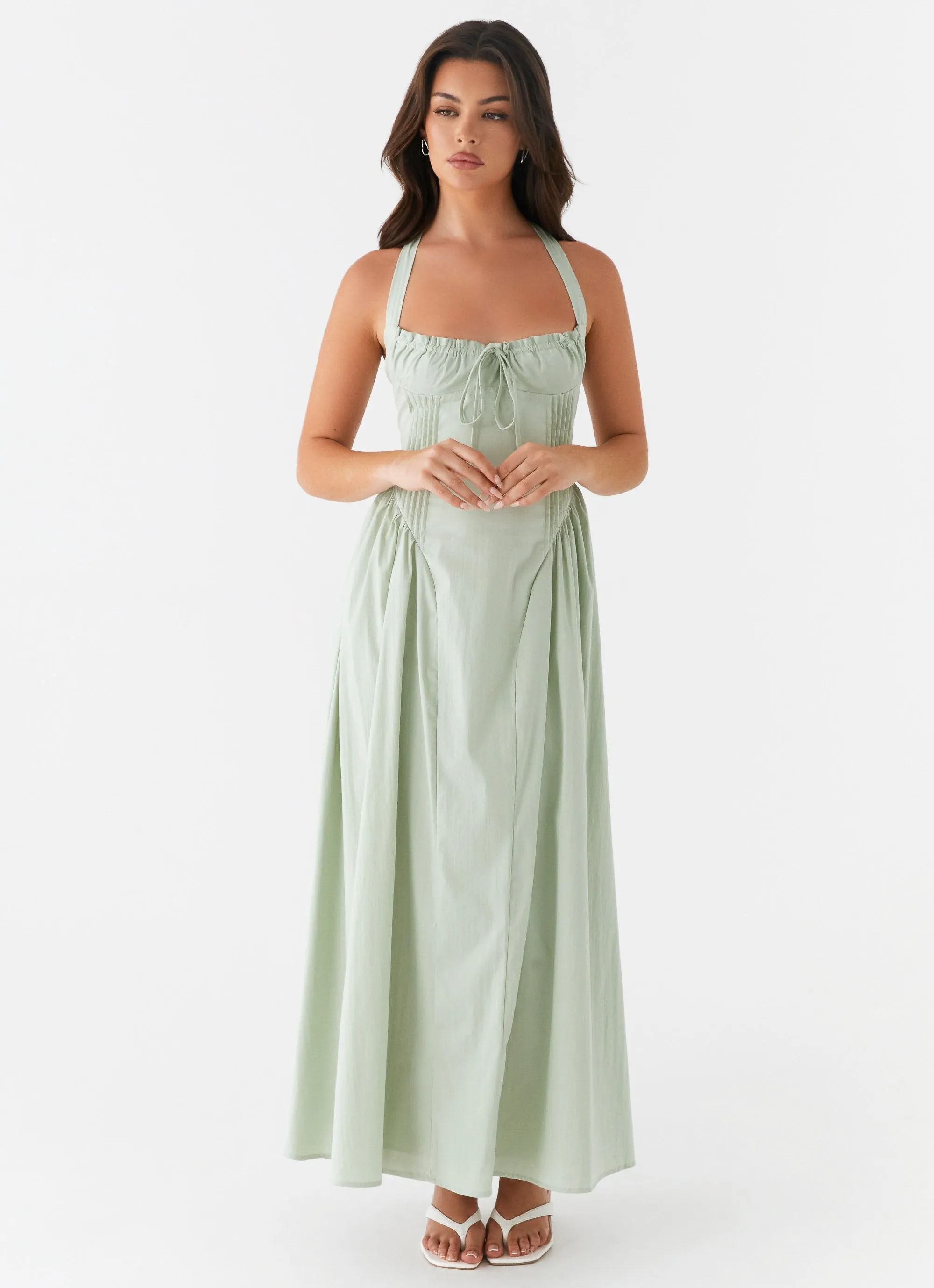 Silk Flow Olenna Halterneck Midi Dress - Sage