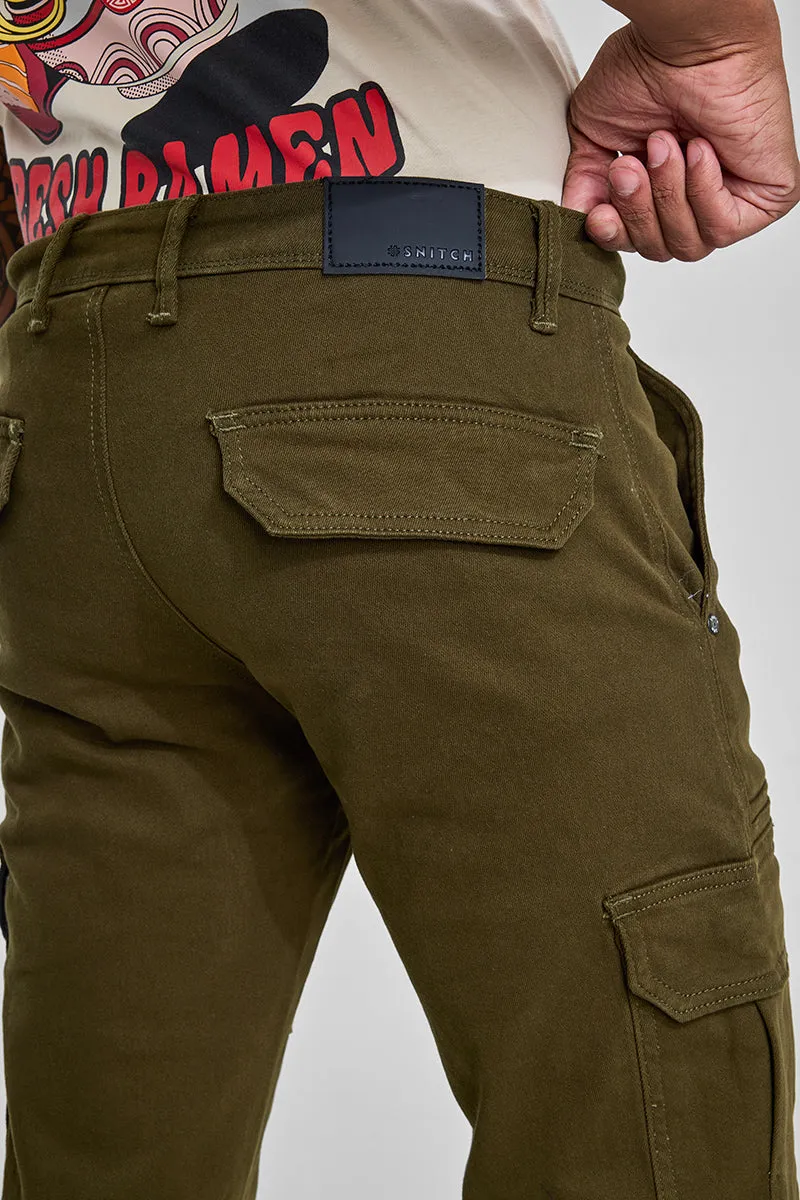 Olive Slim Fit Cargo Jeans