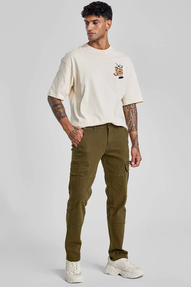 Olive Slim Fit Cargo Jeans
