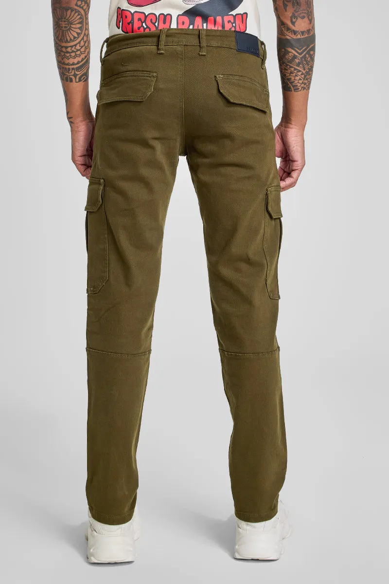 Olive Slim Fit Cargo Jeans