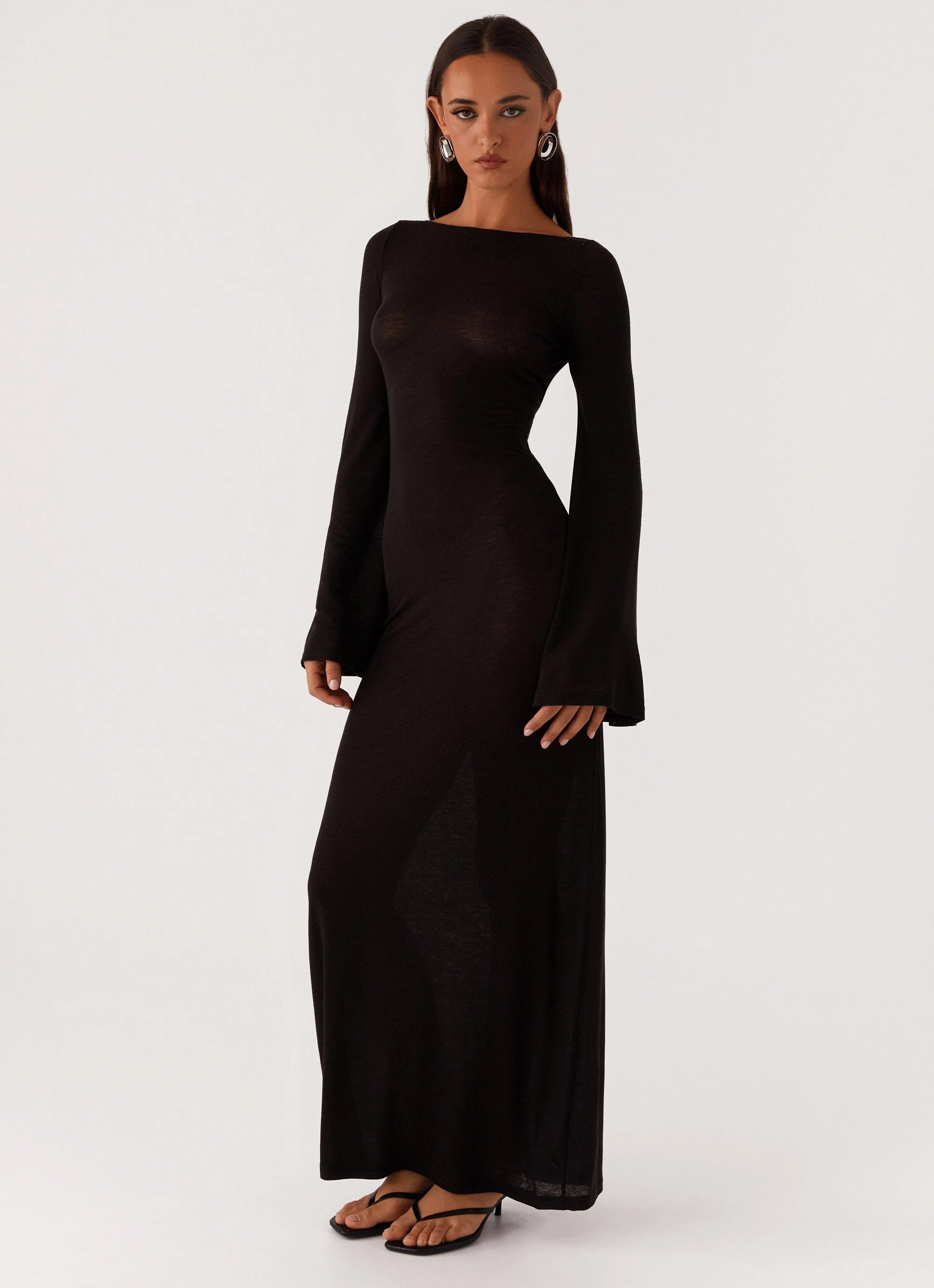 Olivia Long Sleeve Maxi Dress - Black Trendy midi dress Skin-friendly
