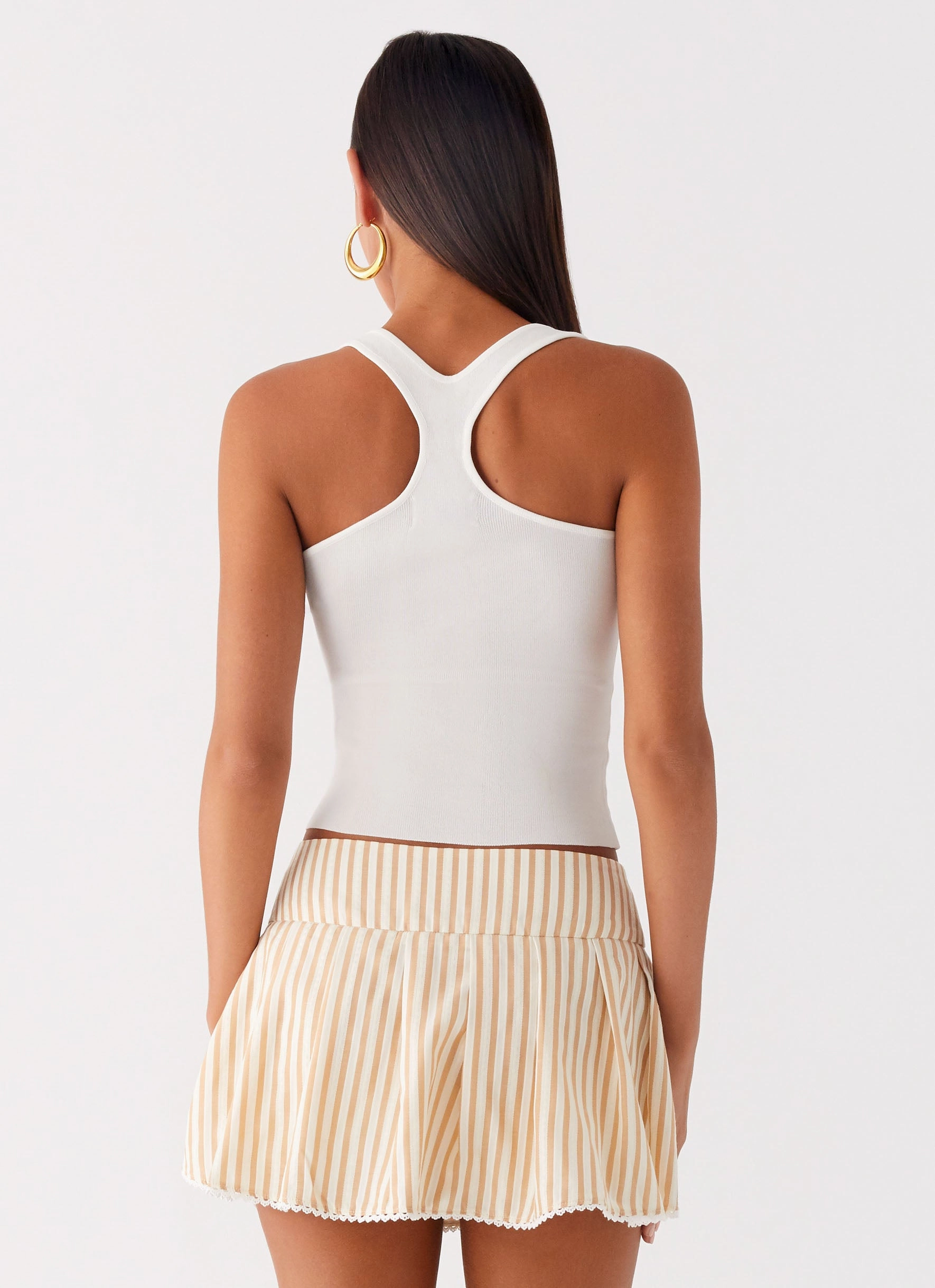 Oliviana Pleated Mini Skort - Taupe Stripe Timeless Style Casual Fit Design