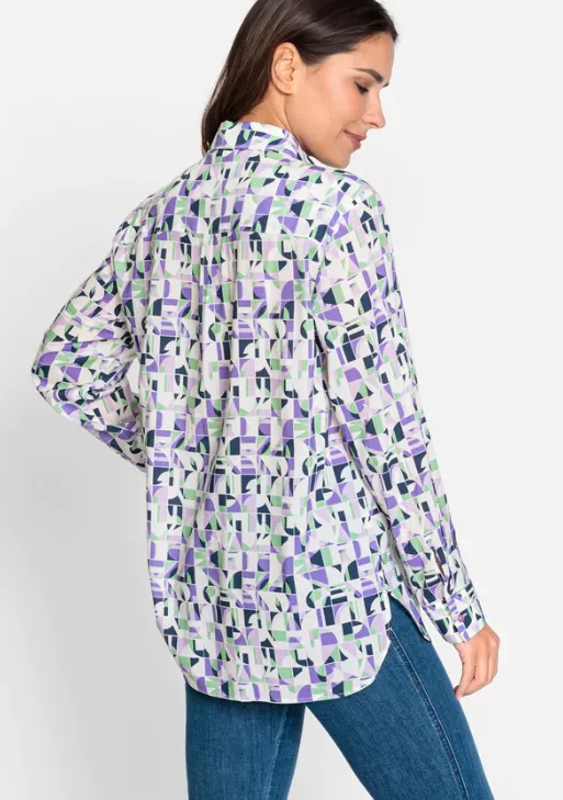 OLSEN<BR>
Cotton Viscose Geo Shirt<BR>
Lilac<BR>