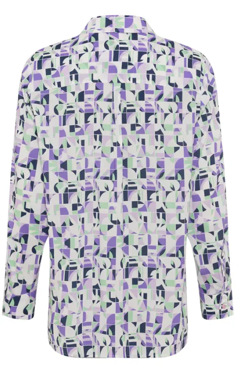 OLSEN<BR>
Cotton Viscose Geo Shirt<BR>
Lilac<BR>