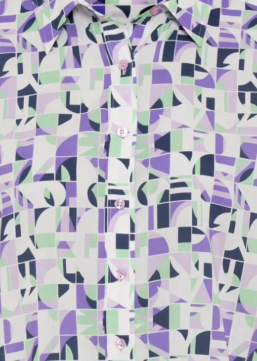 OLSEN<BR>
Cotton Viscose Geo Shirt<BR>
Lilac<BR>