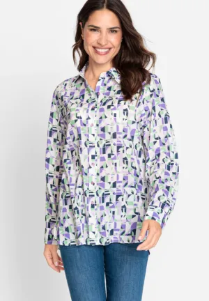 OLSEN<BR>
Cotton Viscose Geo Shirt<BR>
Lilac<BR>