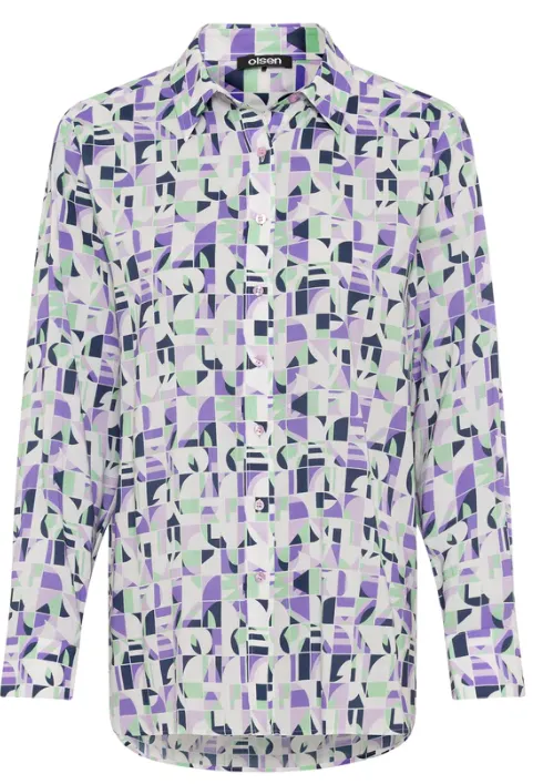 OLSEN<BR>
Cotton Viscose Geo Shirt<BR>
Lilac<BR>