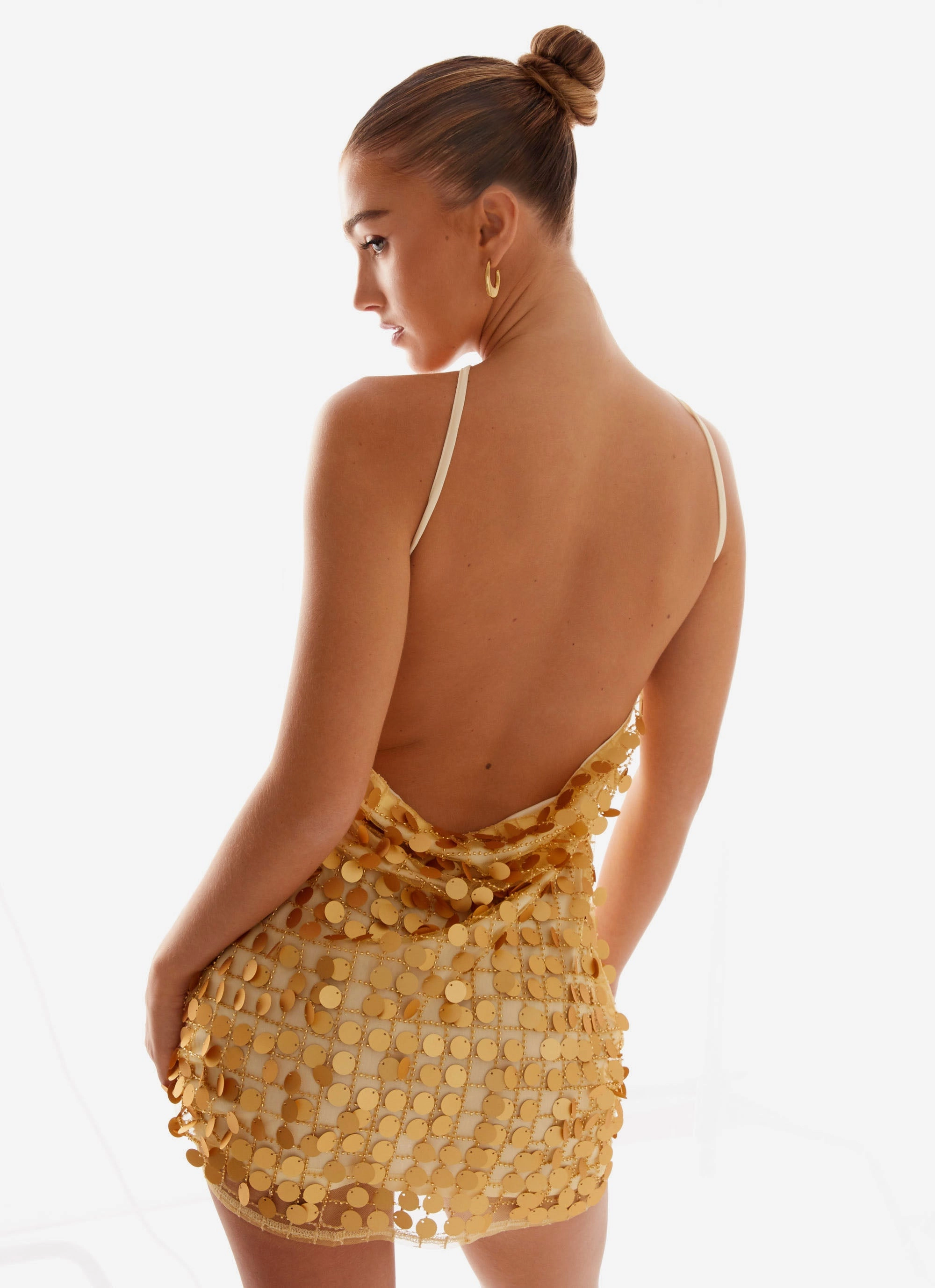 Celebrity-Inspired Subtle Comfort Xander Sequin Mini Dress - Gold