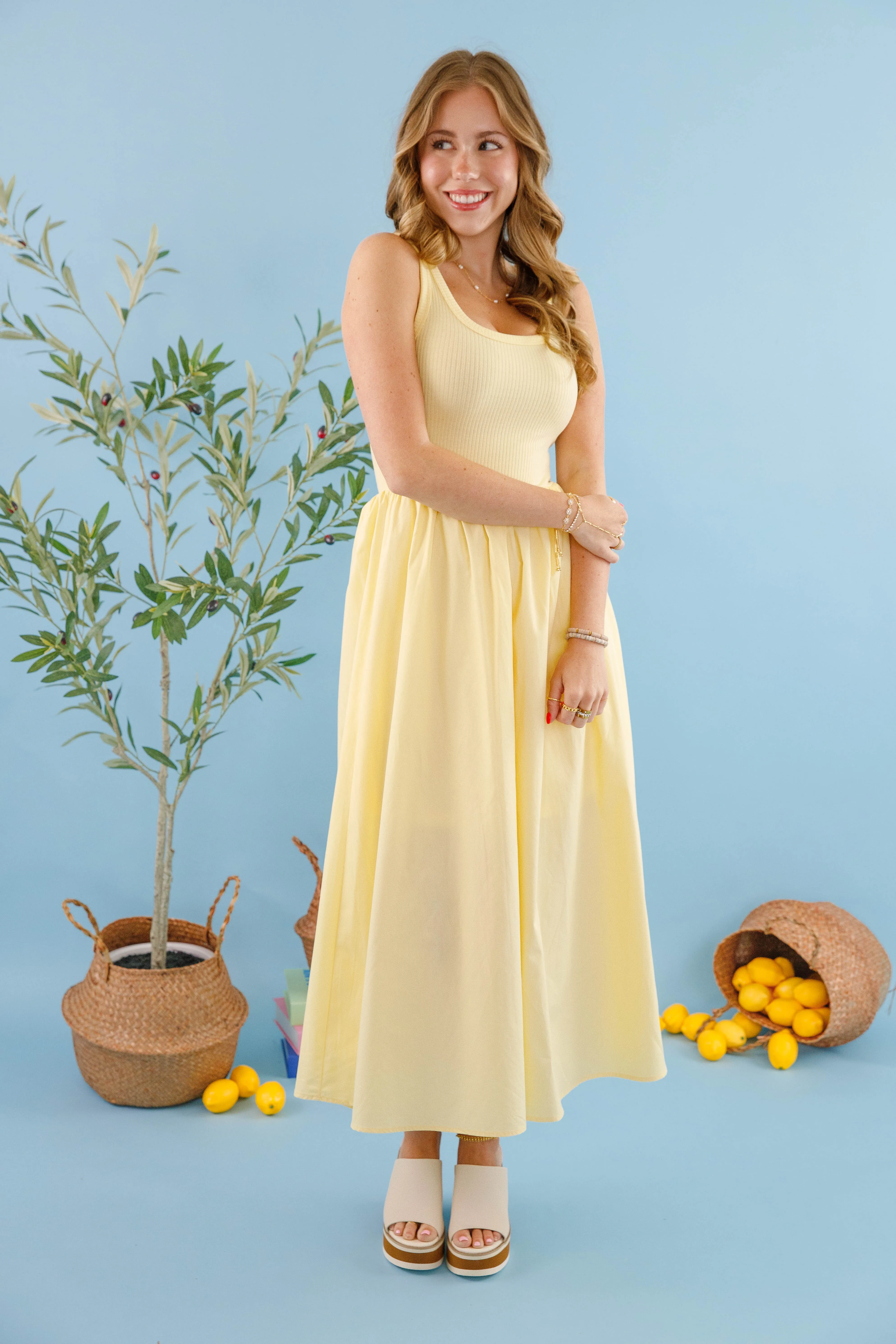 On The Bright Side Midi Dress Sleek Drape Lightweight Comfort