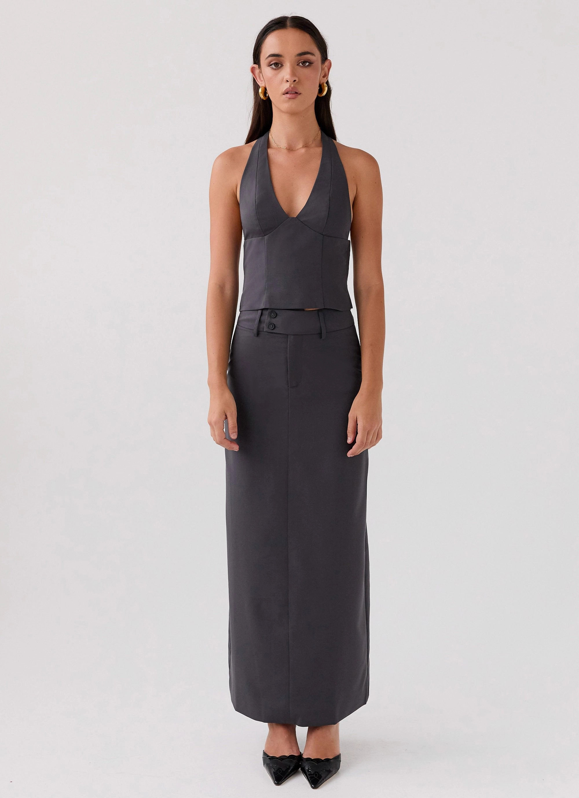 On Call Halterneck Top - Charcoal Thermoplastic Elastomer Trim