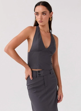 ElasticizedWaistbandSystem On Call Halterneck Top - Charcoal