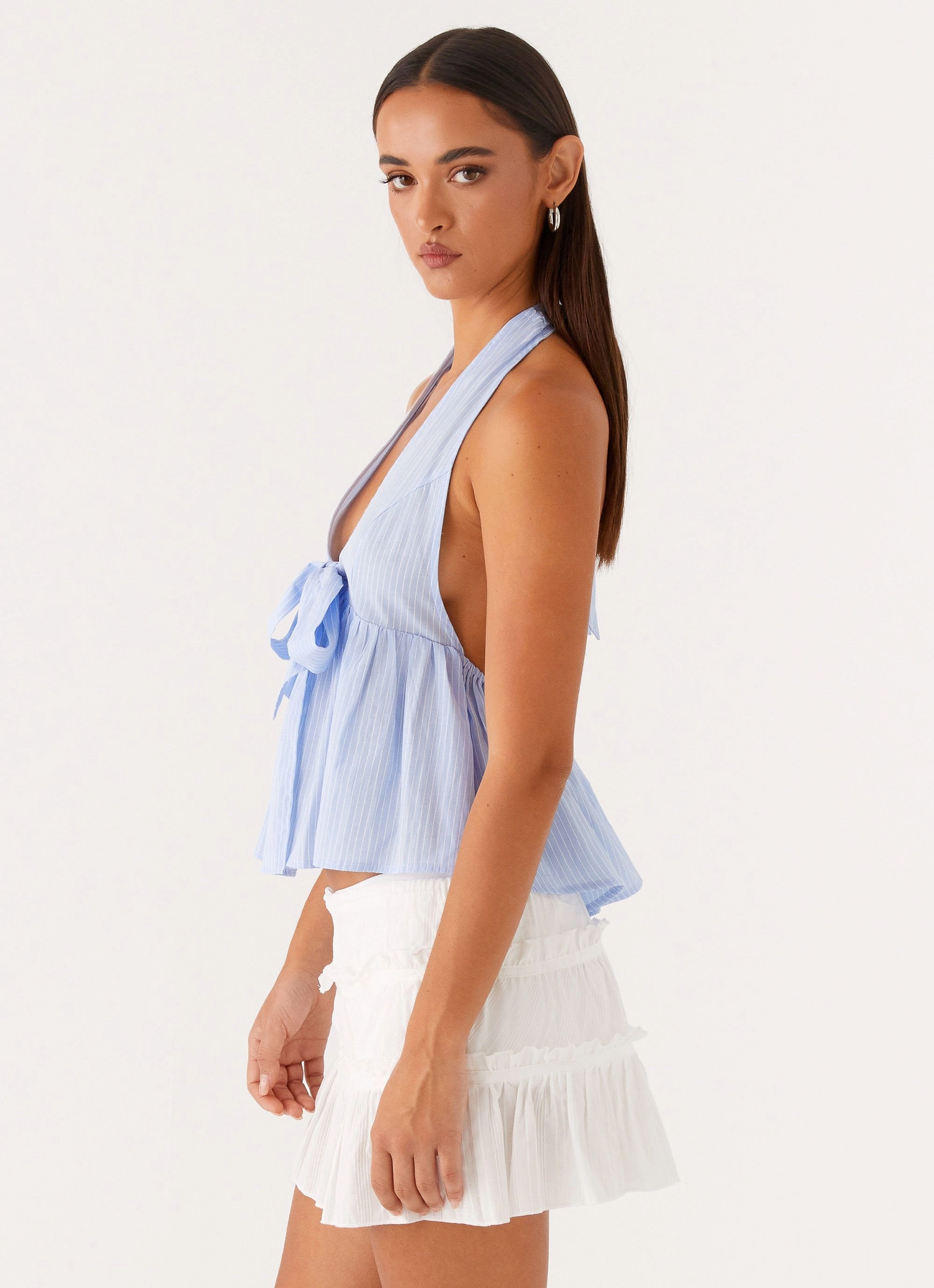 RecycledBlend YarnDyed Stripes On Repeat Halter Top - Blue Stripe
