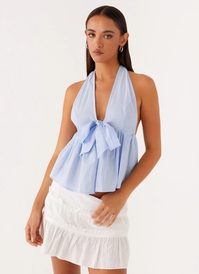 On Repeat Halter Top - Blue Stripe Cool Fabric Mesh Lining
