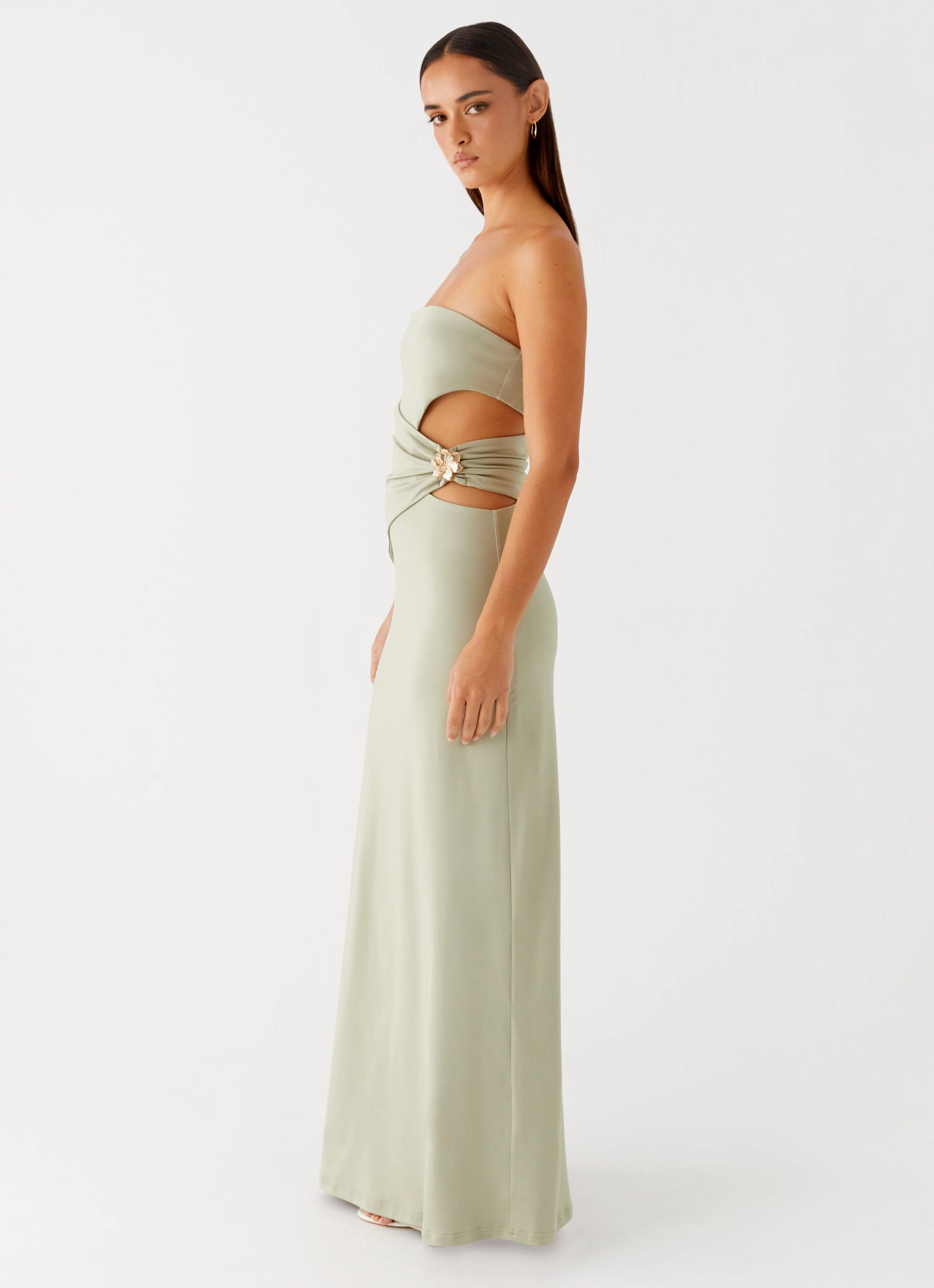 Cool Elegance Soft Cut Anetta Maxi Dress - Sage