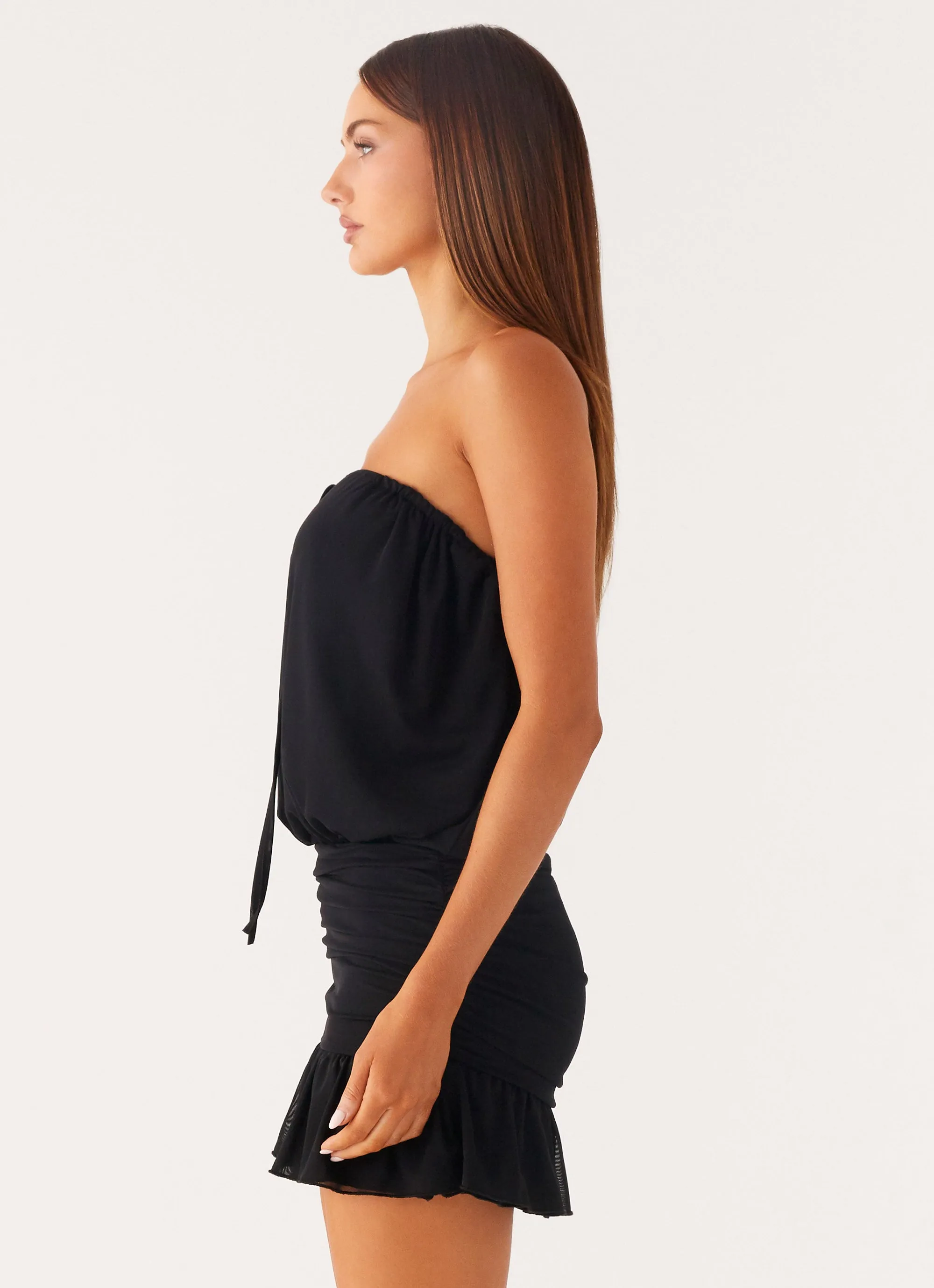 Zip-Closure Fine Texture Only A Dream Strapless Mini Dress - Black