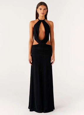 Only Love Maxi Dress - Black Slit-Hem Simple Flow
