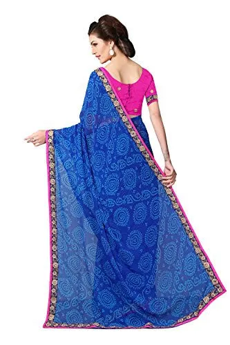 Oomph! Women's Chiffon Saree (liril_gtj1001b_Indigo Blue &amp; Magenta_Free Size)