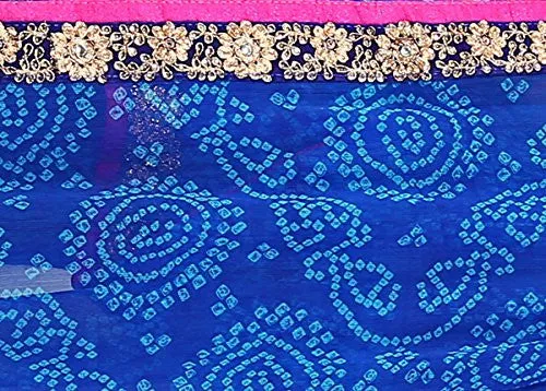 Oomph! Women's Chiffon Saree (liril_gtj1001b_Indigo Blue &amp; Magenta_Free Size)