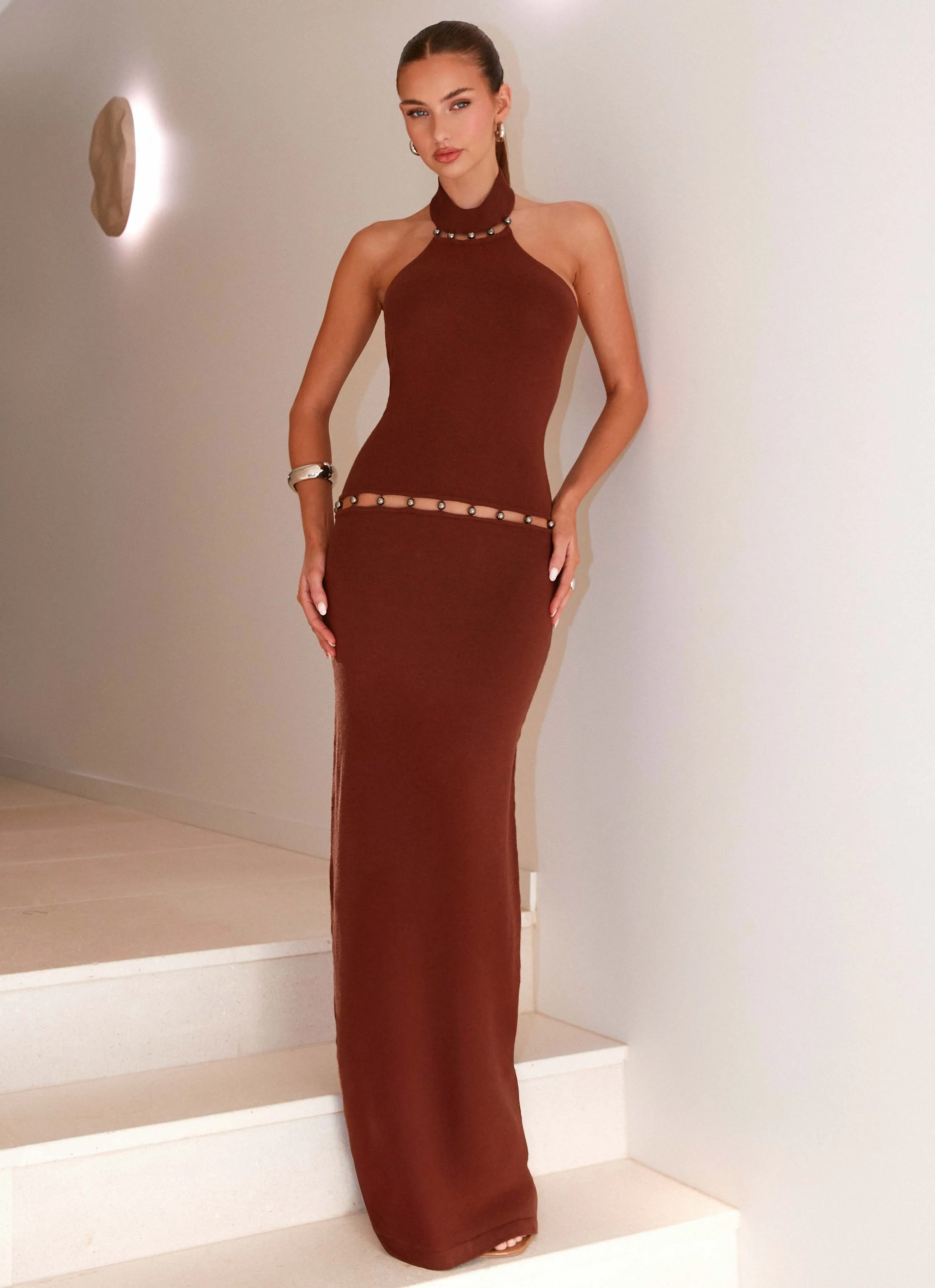 Minimalist Layering Opaline Knit Maxi Dress - Chocolate