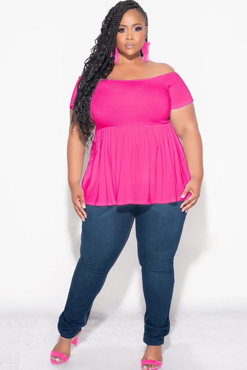 Comfort for All Final Sale Plus Size Smocked BabyDoll Top in Hot Pink