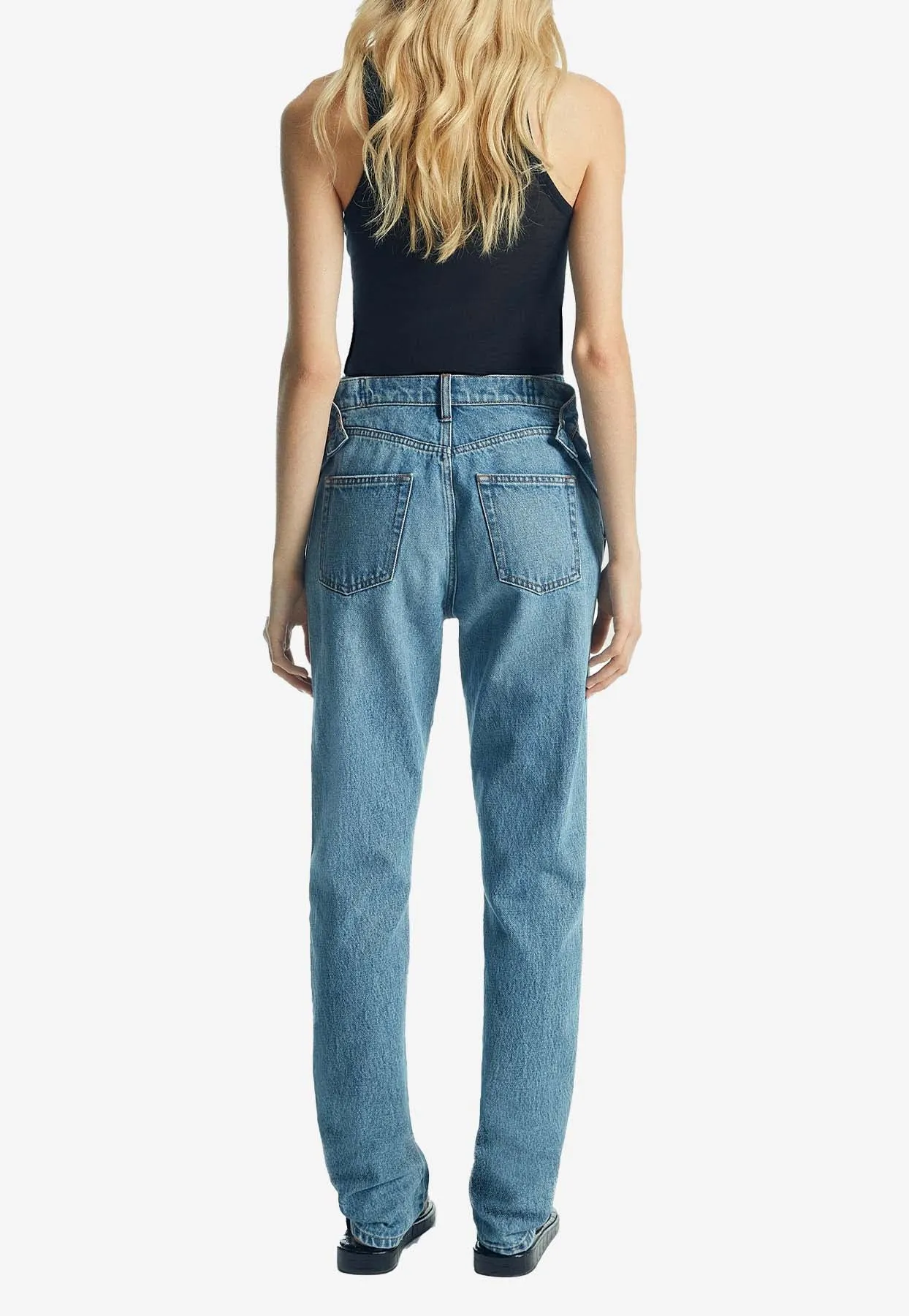 Open Hip Straight-Leg Jeans