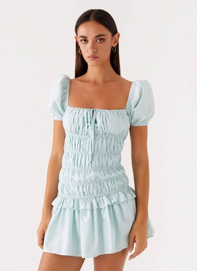 Bow-Detail Yolene Mini Dress - Green Gingham