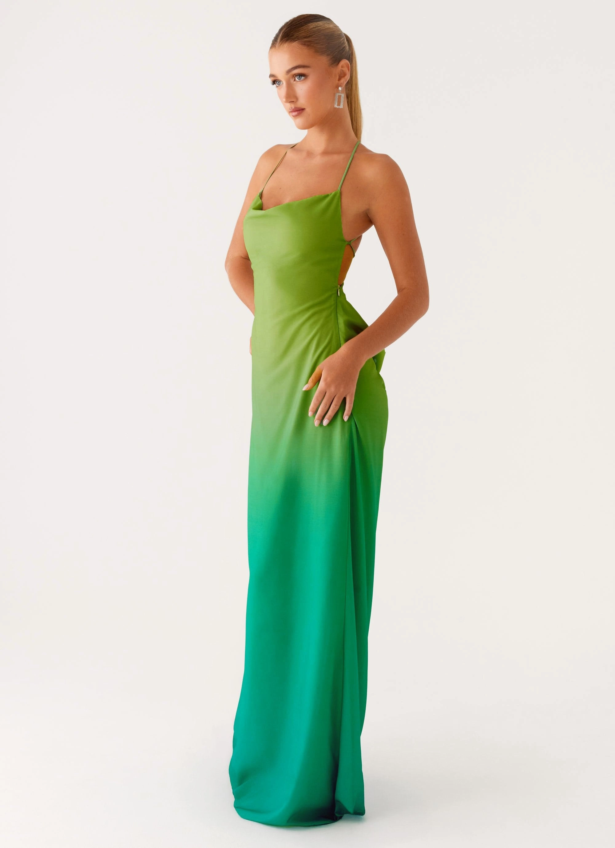 Opposites Attract Maxi Dress - Green Ombre Shiny-Lining Easy Layering Piece
