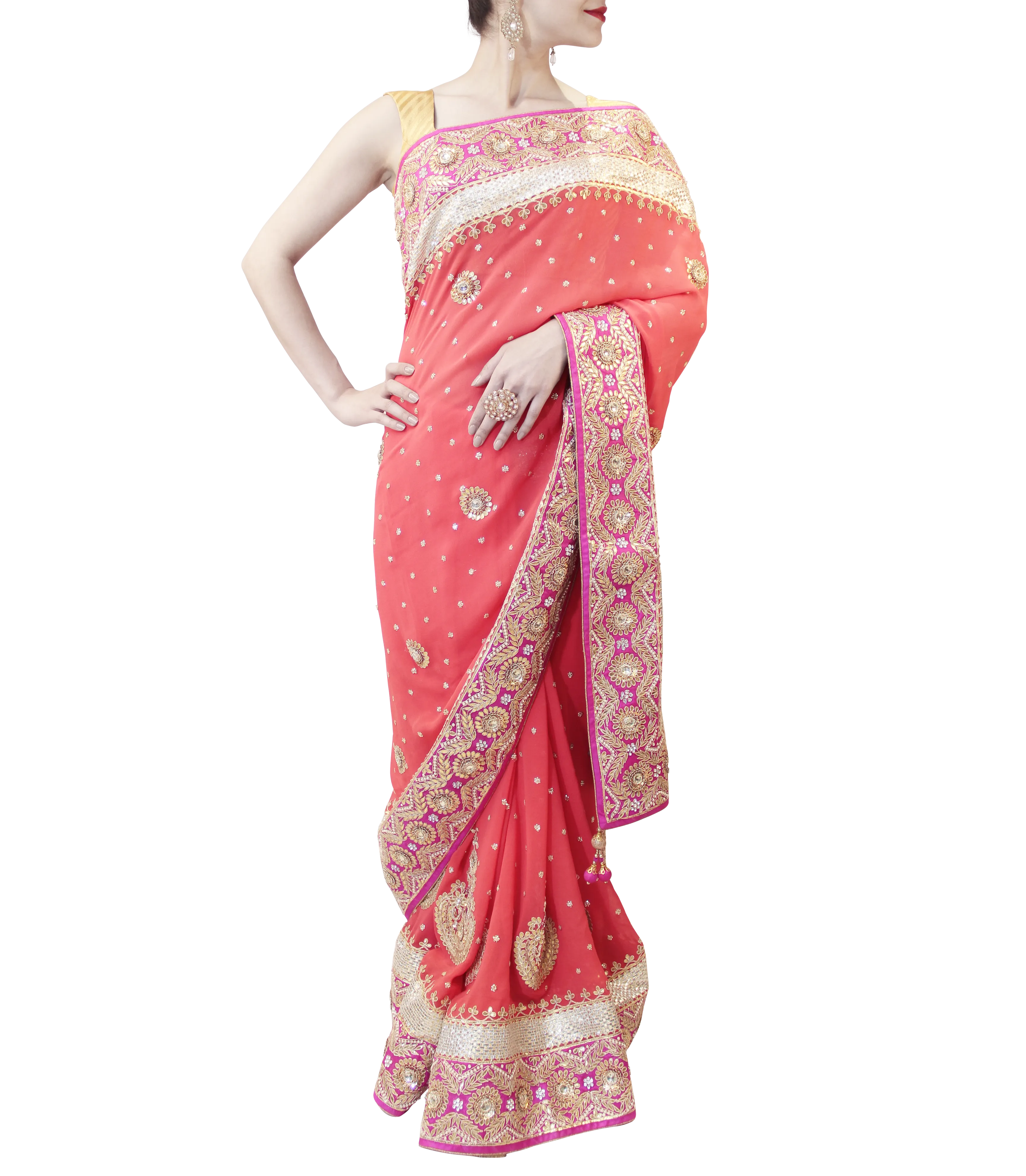 ORANGE AND PINK SAREE