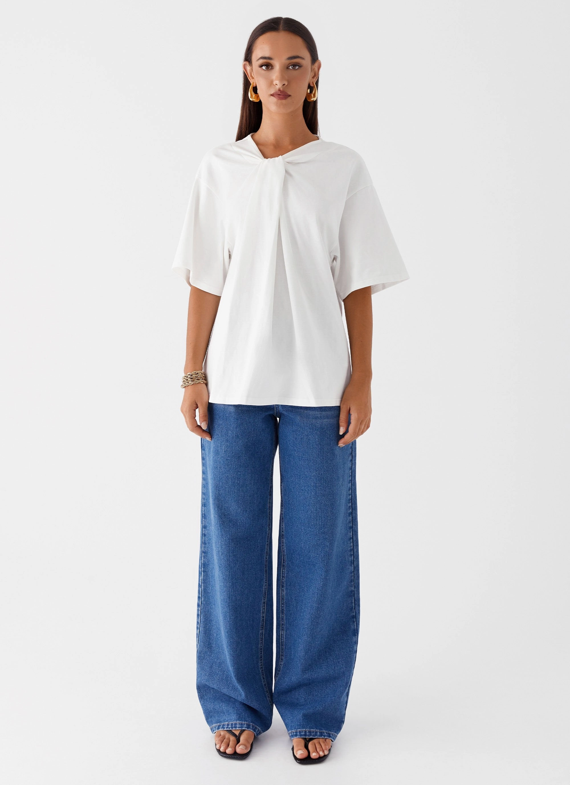 Quick Dry Blend HighStretchElastic Orena Twist T-Shirt - White