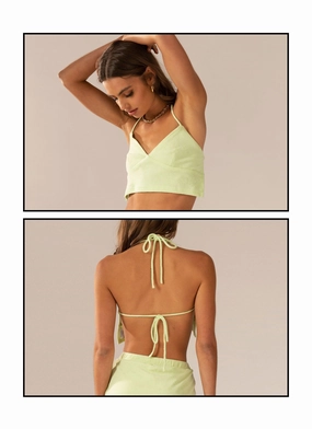 Warmer Water Terry Halter Crop - Lime Green Minimalist Silhouette