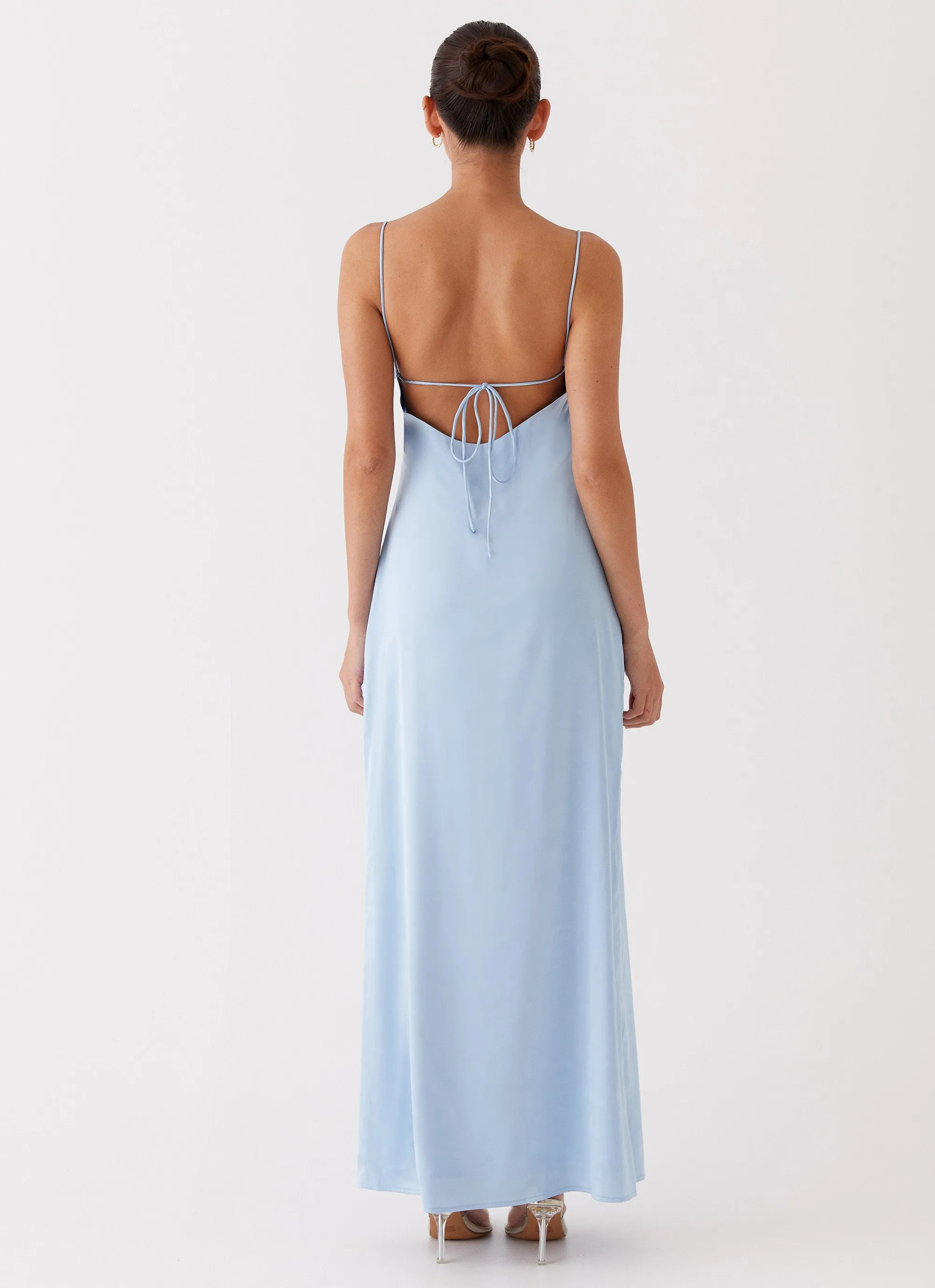 Dream Sight Lace Satin Maxi Dress - Ice Blue Versatile Layer Wear Skin Tone