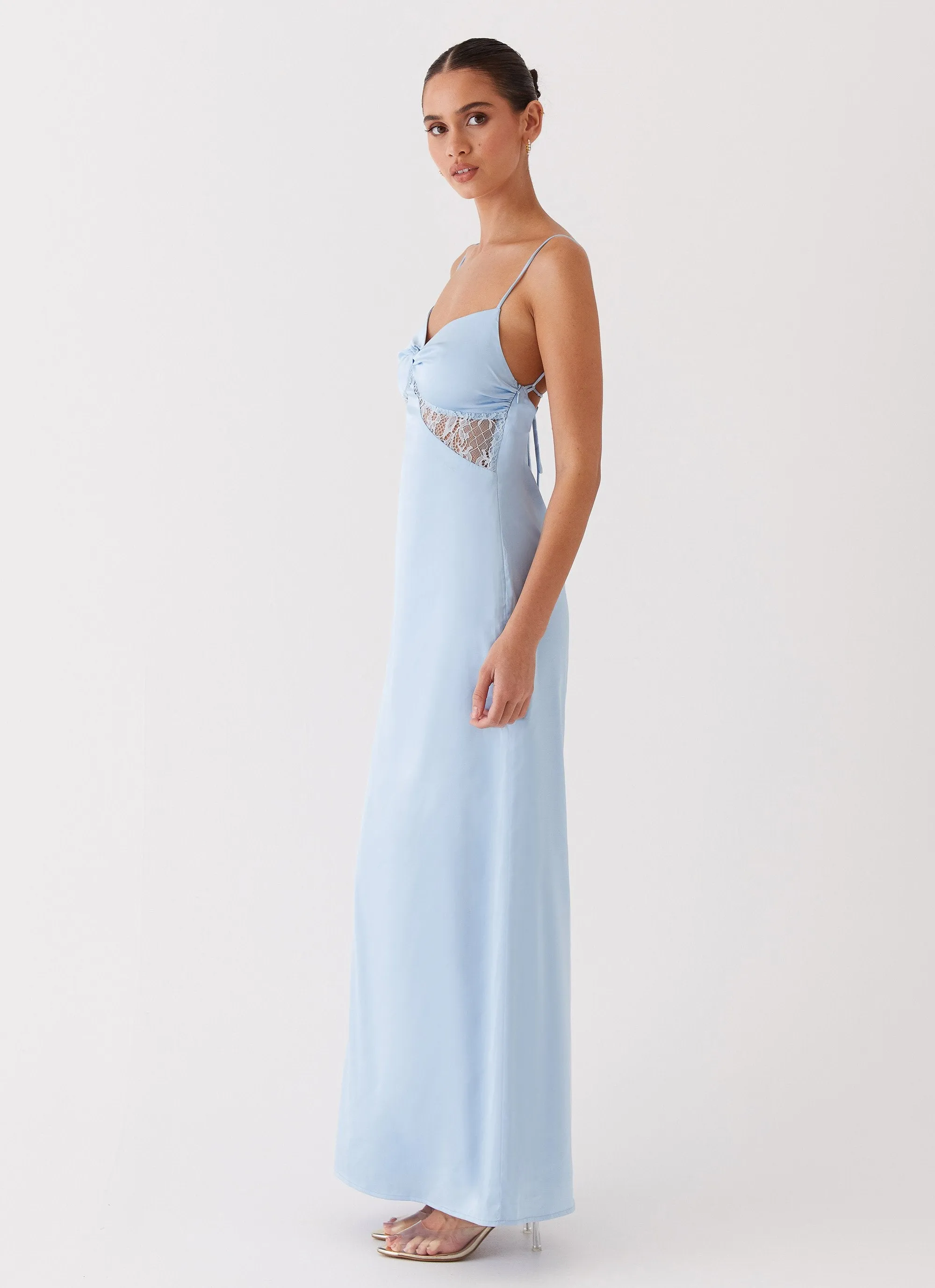 Dream Sight Lace Satin Maxi Dress - Ice Blue Simple Chic