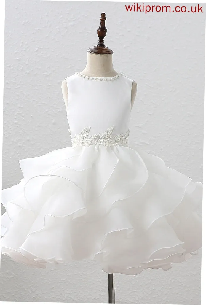 Organza/Satin Dress Girl Scoop Train - Ball-Gown/Princess Flower Girl Dresses Flower Sleeveless Ruffles/Beading/Appliques With Court Kamora Neck