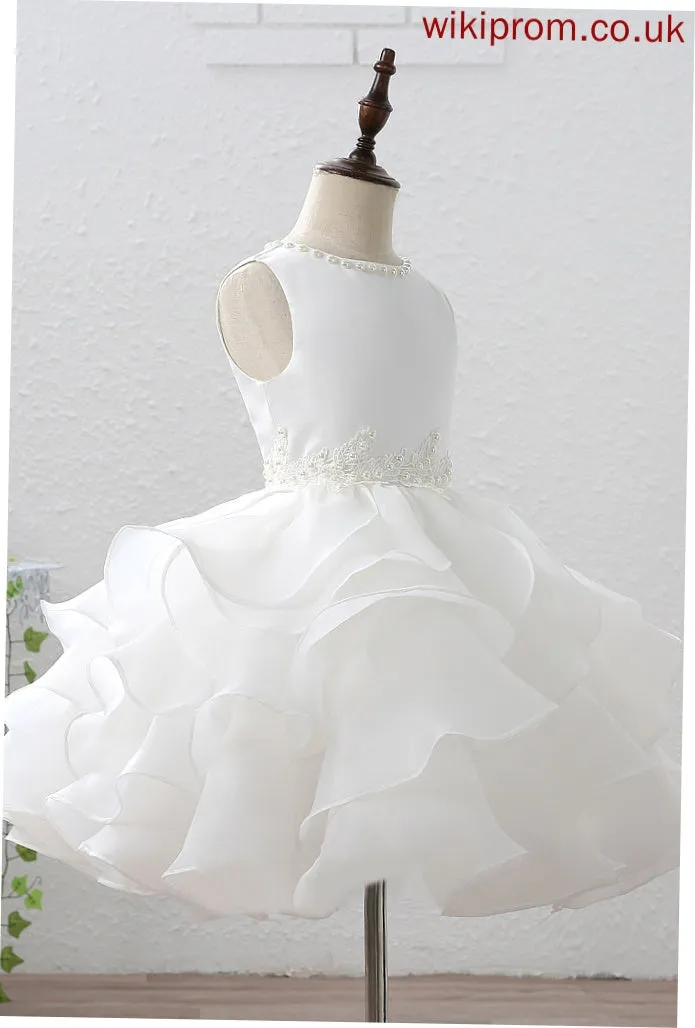 Organza/Satin Dress Girl Scoop Train - Ball-Gown/Princess Flower Girl Dresses Flower Sleeveless Ruffles/Beading/Appliques With Court Kamora Neck