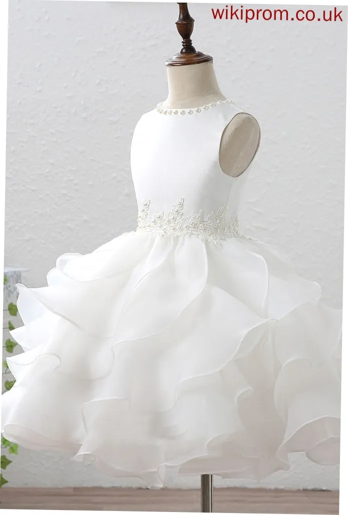 Organza/Satin Dress Girl Scoop Train - Ball-Gown/Princess Flower Girl Dresses Flower Sleeveless Ruffles/Beading/Appliques With Court Kamora Neck