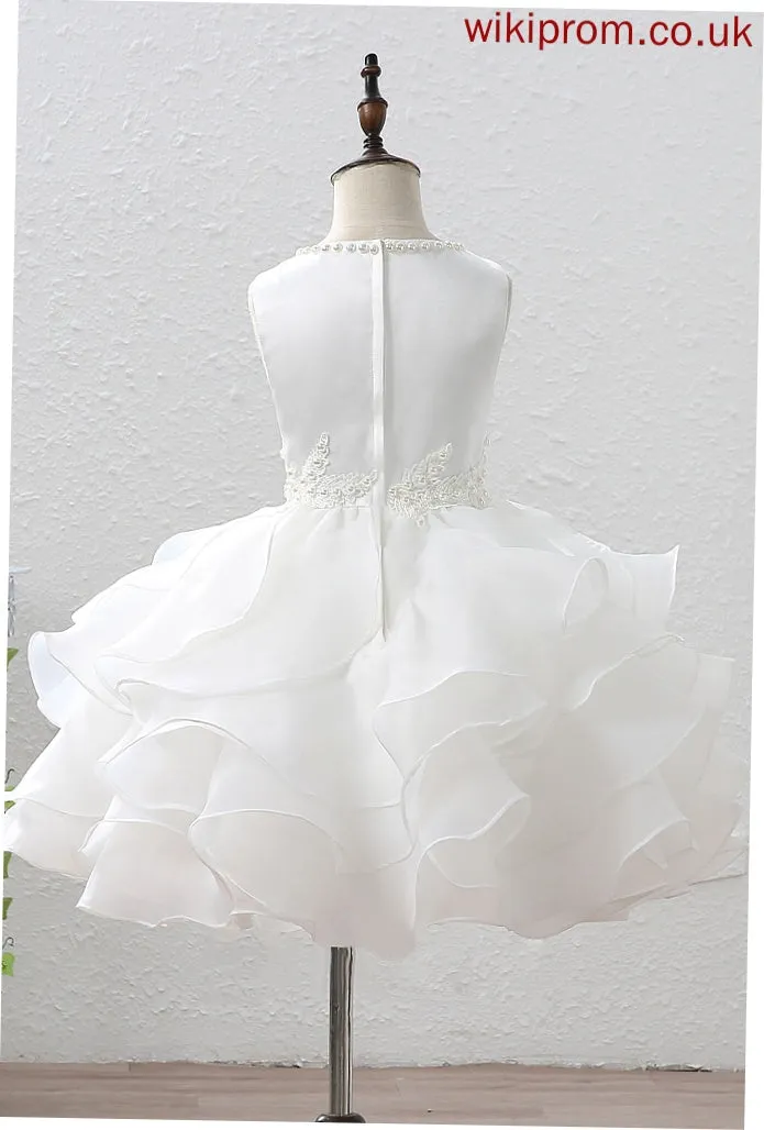 Organza/Satin Dress Girl Scoop Train - Ball-Gown/Princess Flower Girl Dresses Flower Sleeveless Ruffles/Beading/Appliques With Court Kamora Neck