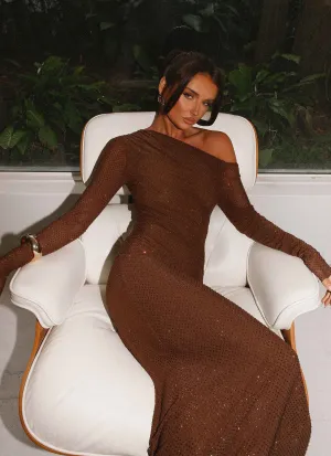 Oriana Sequin Maxi Dress - Chocolate Easy-to-style casual dress CrinkleResistantWeave