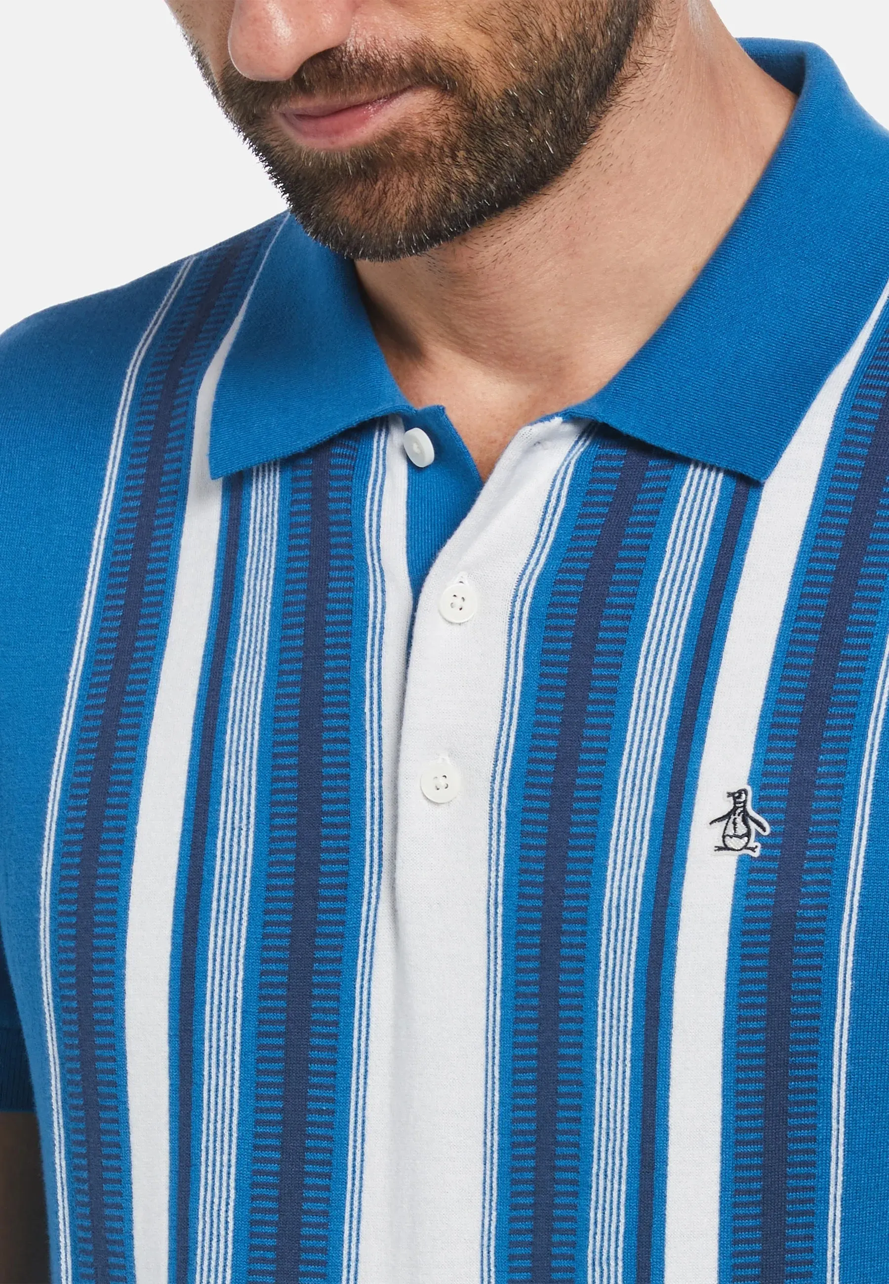 Original Penguin Vertical Striped Polo Shirt - Vallarta Blue