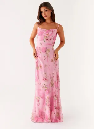 Orlando Maxi Dress - Pink Floral Print Understated Glam