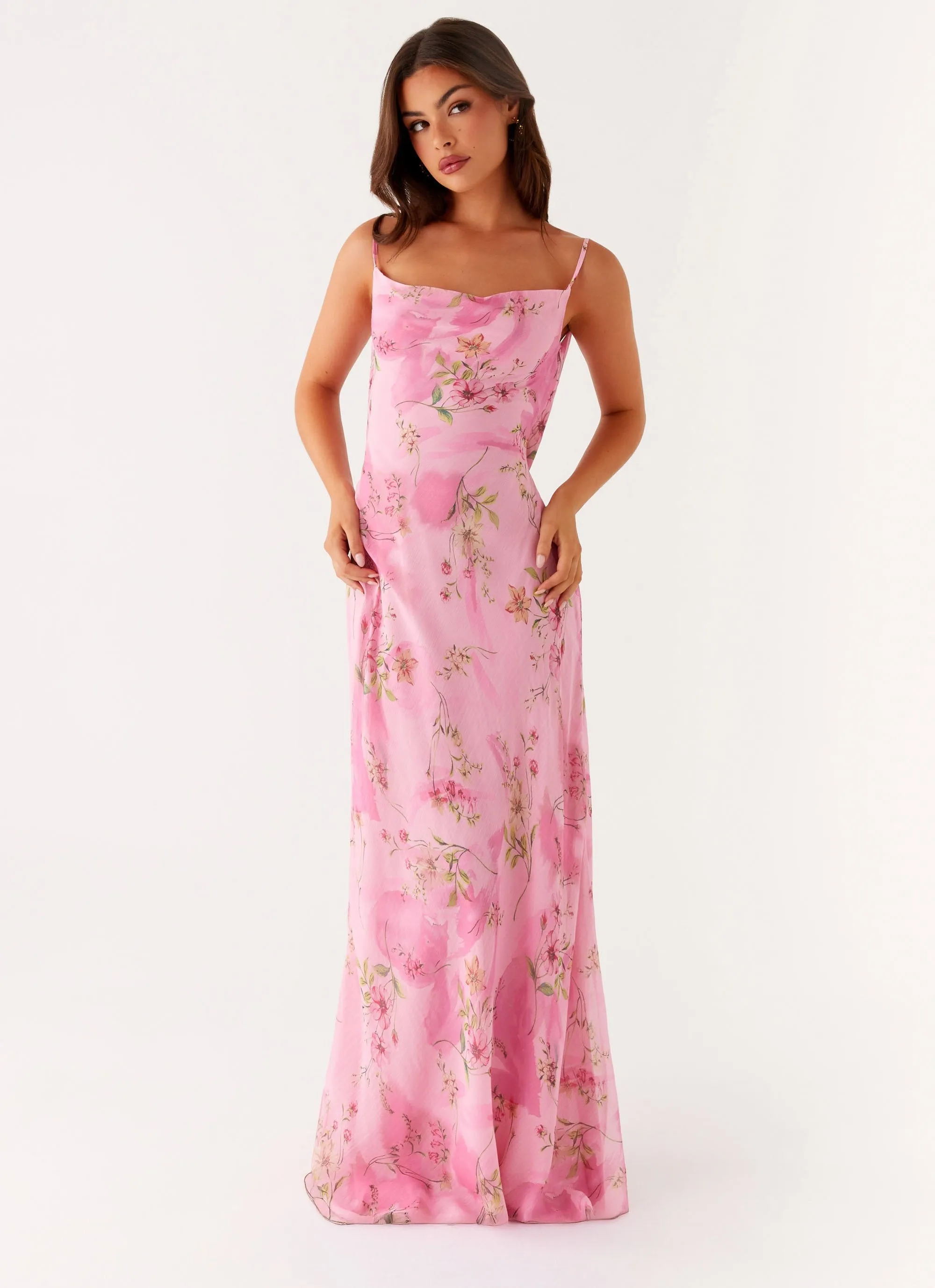 Orlando Maxi Dress - Pink Floral Print Understated Glam
